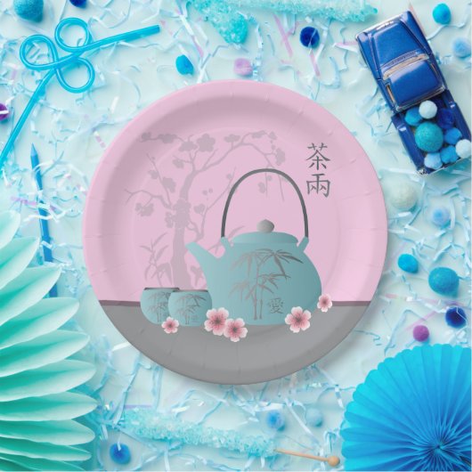 Chinesisch "Tee für zwei" und "Liebe" auf Teetasse Pappteller (Party)