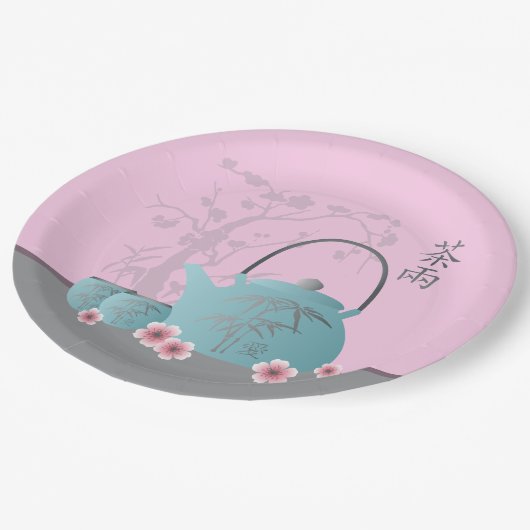 Chinesisch "Tee für zwei" und "Liebe" auf Teetasse Pappteller (Schrägansicht)