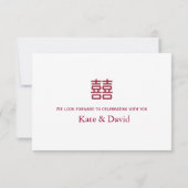 Chinesisch weiß doppeltes Glück Hochzeit RSVP Karte (Rückseite)