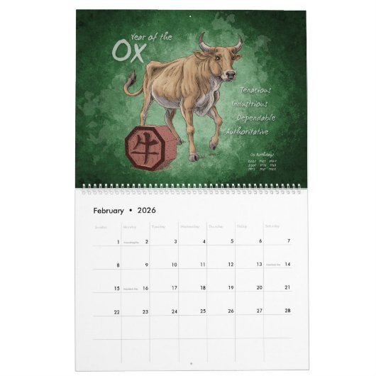 Chinesisch Zodiac 2021: Jahr der Ox-Kunstwerke Kalender (Feb 2026)
