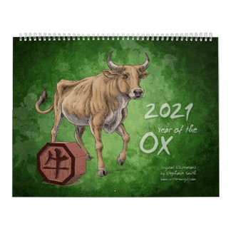 Chinesisch Zodiac 2021: Jahr der Ox-Kunstwerke Kalender