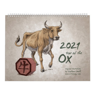 Chinesisch Zodiac 2021: Jahr der Ox-Kunstwerke Kalender