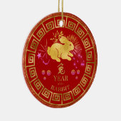 Chinesisch Zodiac Pig Red/Gold ID542 Keramik Ornament (Rechts)