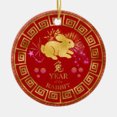 Chinesisch Zodiac Pig Red/Gold ID542 Keramik Ornament (Vorne)