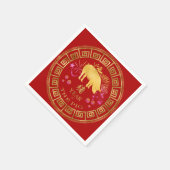 Chinesisch Zodiac Pig Red/Gold ID542 Serviette (Ecke)