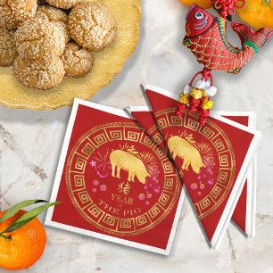 Chinesisch Zodiac Pig Red/Gold ID542 Serviette