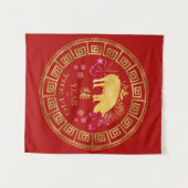 Chinesisch Zodiac Pig Red/Gold ID542 Wandteppich (Vorderseite (Horizontal))