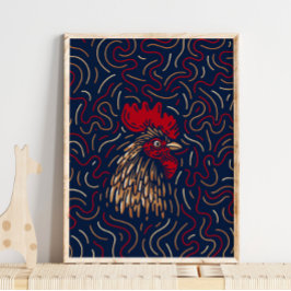 Chinesisch Zodiac Red Rooster | Zodiac Digital Pri Poster