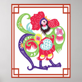 Chinesisch Zodiac Rooster Papercut Poster
