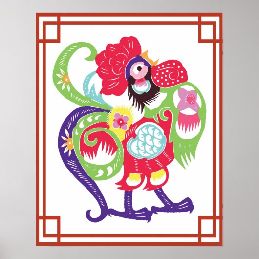 Chinesisch Zodiac Rooster Papercut Poster (Vorne)