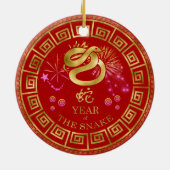 Chinesisch Zodiac Schlange Rot/Gold ID542 Keramik Ornament (Hinten)