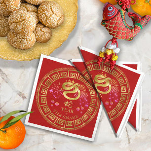 Chinesisch Zodiac Schlange Rot/Gold ID542 Serviette