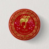 Chinesisch Zodiac Sheep Red/Gold ID542 Button (Vorderseite)