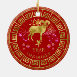 Chinesisch Zodiac Sheep Red/Gold ID542 Keramik Ornament