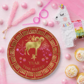 Chinesisch Zodiac Sheep Red/Gold ID542 Pappteller (Party)