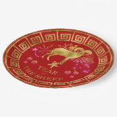 Chinesisch Zodiac Sheep Red/Gold ID542 Pappteller (Schrägansicht)