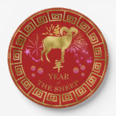 Chinesisch Zodiac Sheep Red/Gold ID542 Pappteller (Vorderseite)