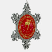 Chinesisch Zodiac Sheep Red/Gold ID542 Schneeflocken Zinn-Ornament (Links)
