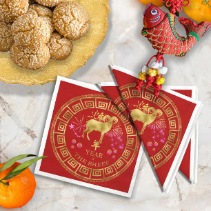 Chinesisch Zodiac Sheep Red/Gold ID542 Serviette