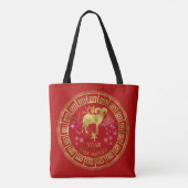 Chinesisch Zodiac Sheep Red/Gold ID542 Tasche (Rückseite)