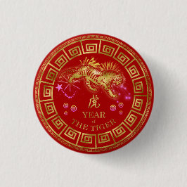 Chinesisch Zodiac Tiger Red/Gold ID542 Button