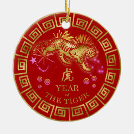 Chinesisch Zodiac Tiger Red/Gold ID542 Keramik Ornament