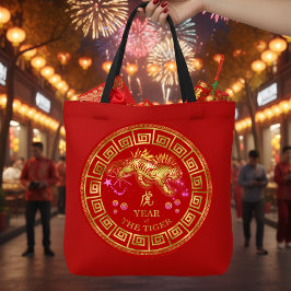 Chinesisch Zodiac Tiger Red/Gold ID542 Tasche
