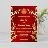 Chinesisch zweisprachig | Red Cherry Blossom Weddi Folieneinladung (Stehend vorne)