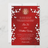 Chinesisch zweisprachig | White Cherry Blossom Einladung (Vorderseite)