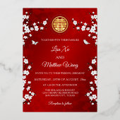 Chinesisch zweisprachig | White Cherry Blossom Folieneinladung (Vorderseite)