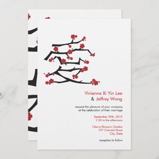 Chinesische Ai Liebe Kirschblüten Rote Sakura Hoch Einladung (Vorne/Hinten)