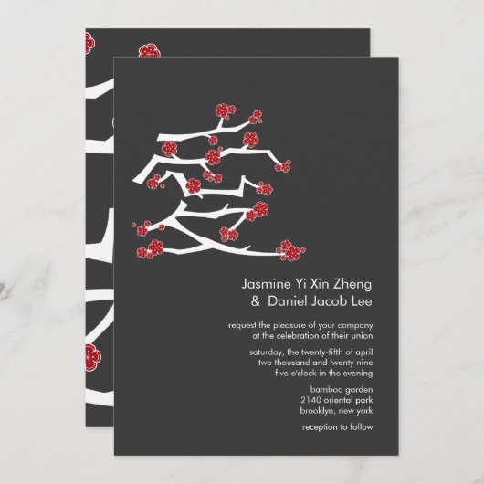 Chinesische Ai Liebe Kirschblüten Rote Sakura Hoch Einladung (Vorne/Hinten)