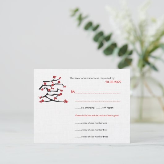 Chinesische Ai Liebe Kirschblüten Rote Sakura Hoch RSVP Karte (Stehend Vorderseite)