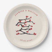 Chinesische Ai Liebe Rote Kirsche Blüten Verlobung Pappteller (Vorderseite)