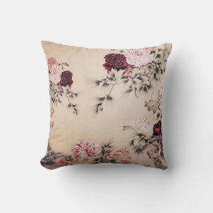 Chinesische Aquarell-Rosa Pfingstrose vintage flor Kissen