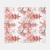 Chinesische Aquarellpagode mit Kirschblüten (3) Fleecedecke (Vorderseite (Horizontal))