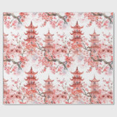Chinesische Aquarellpagode mit Kirschblüten (3) Geschenkpapier (Flach)