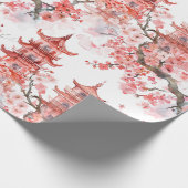 Chinesische Aquarellpagode mit Kirschblüten (3) Geschenkpapier (Ecke)