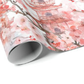 Chinesische Aquarellpagode mit Kirschblüten (3) Geschenkpapier (Rolleneckpunkt)