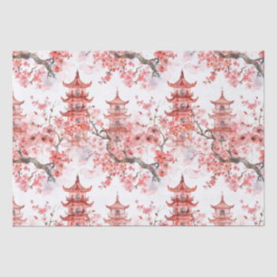 Chinesische Aquarellpagode mit Kirschblüten (3) Seidenpapier