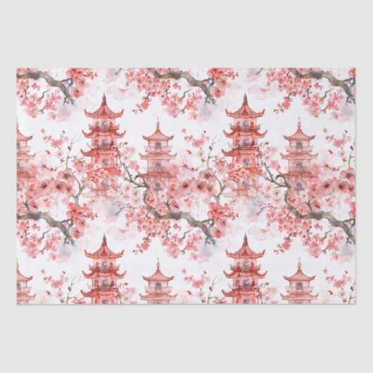 Chinesische Aquarellpagode mit Kirschblüten (3) Seidenpapier (Vorderseite)