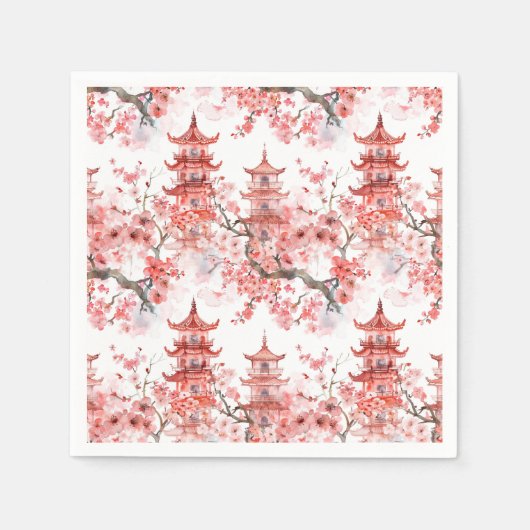 Chinesische Aquarellpagode mit Kirschblüten (3) Serviette (Vorderseite)