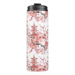 Chinesische Aquarellpagode mit Kirschblüten (3) Thermosbecher