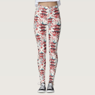 Chinesische Aquarellpagode mit Kirschblüten (8) Leggings