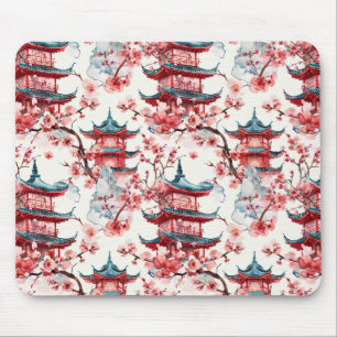Chinesische Aquarellpagode mit Kirschblüten (8) Mousepad