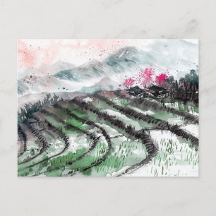 Chinesische Aquarellterrassen Postkarte