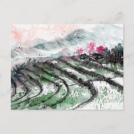 Chinesische Aquarellterrassen Postkarte (Vorderseite)