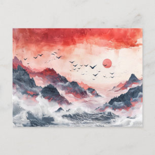 Chinesische Aquarellvögel stürzen über Bergen Postkarte