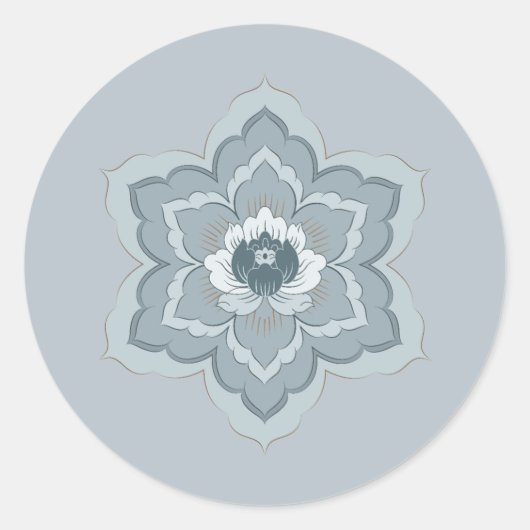 Chinesische Baoxiang-Blume in Misty Blue & Ink Jad Runder Aufkleber (Vorderseite)