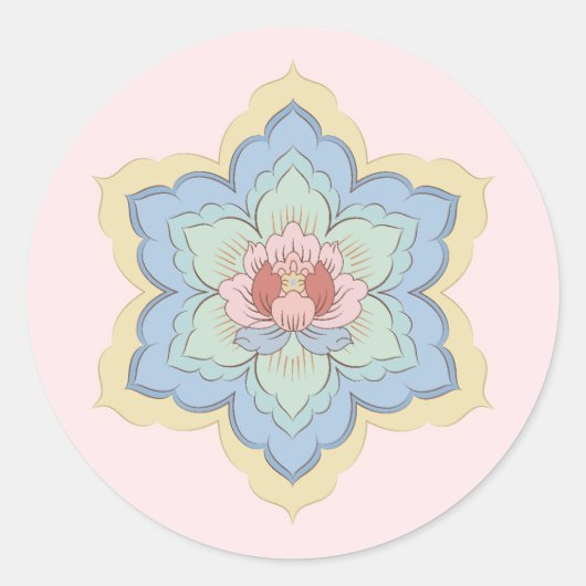 Chinesische Baoxiang-Blume in Peach & Sky Runder Aufkleber (Vorderseite)